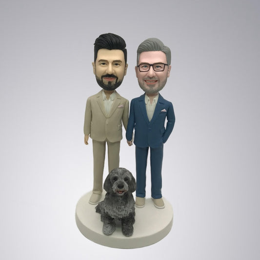 Fully-Custom Couple Bobblehead With An Pet Dog