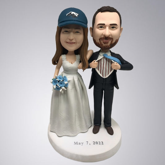 Young Couple Happy Wedding Custom Bobblehead Gift, Engagement Gift